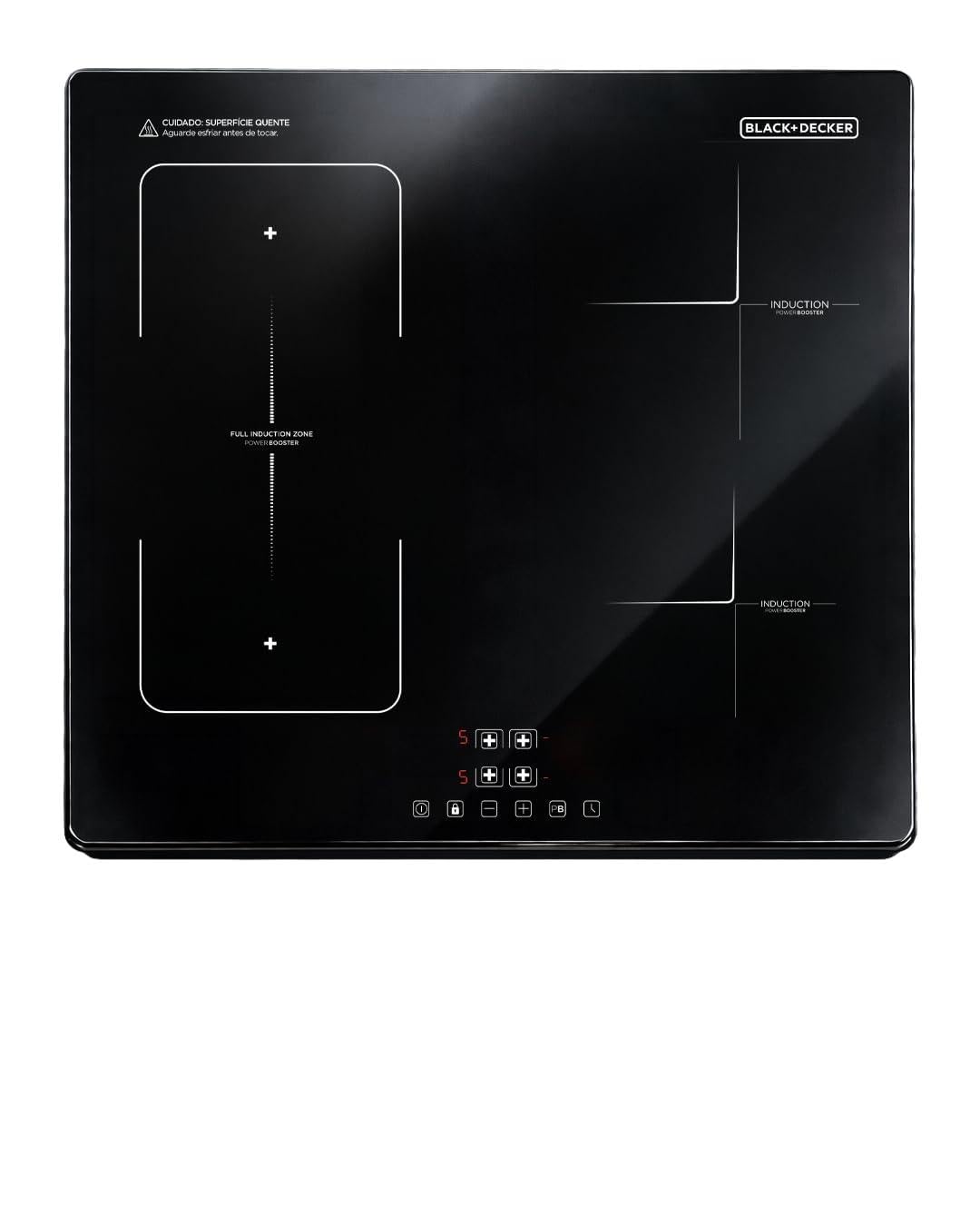 BLACK+DECKER Cooktop de Indução 4 Bocas e Função Power Booster - Zonas de Indução Expandida, Display Digital, Tampo em Vidro Cerâmico e Trava de Segurança 220V 7200W