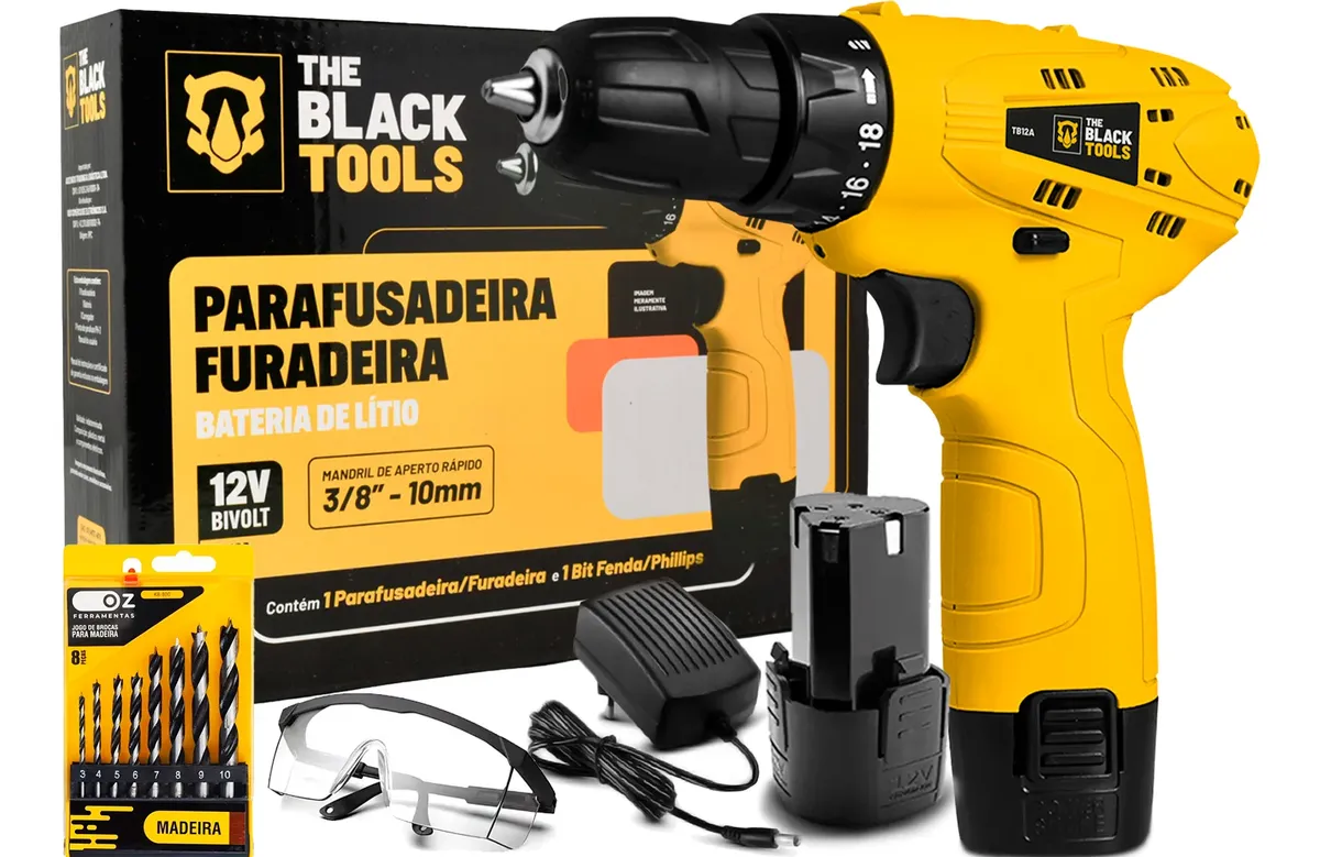 Furadeira Parafusadeira A Bateria 12v 10mm Com Brocas 8 Pçs