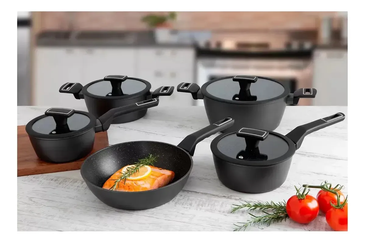Jogo De Panelas Brinox Cerâmico 5 Pçs Carbon Ceramic Indução Cor Preto