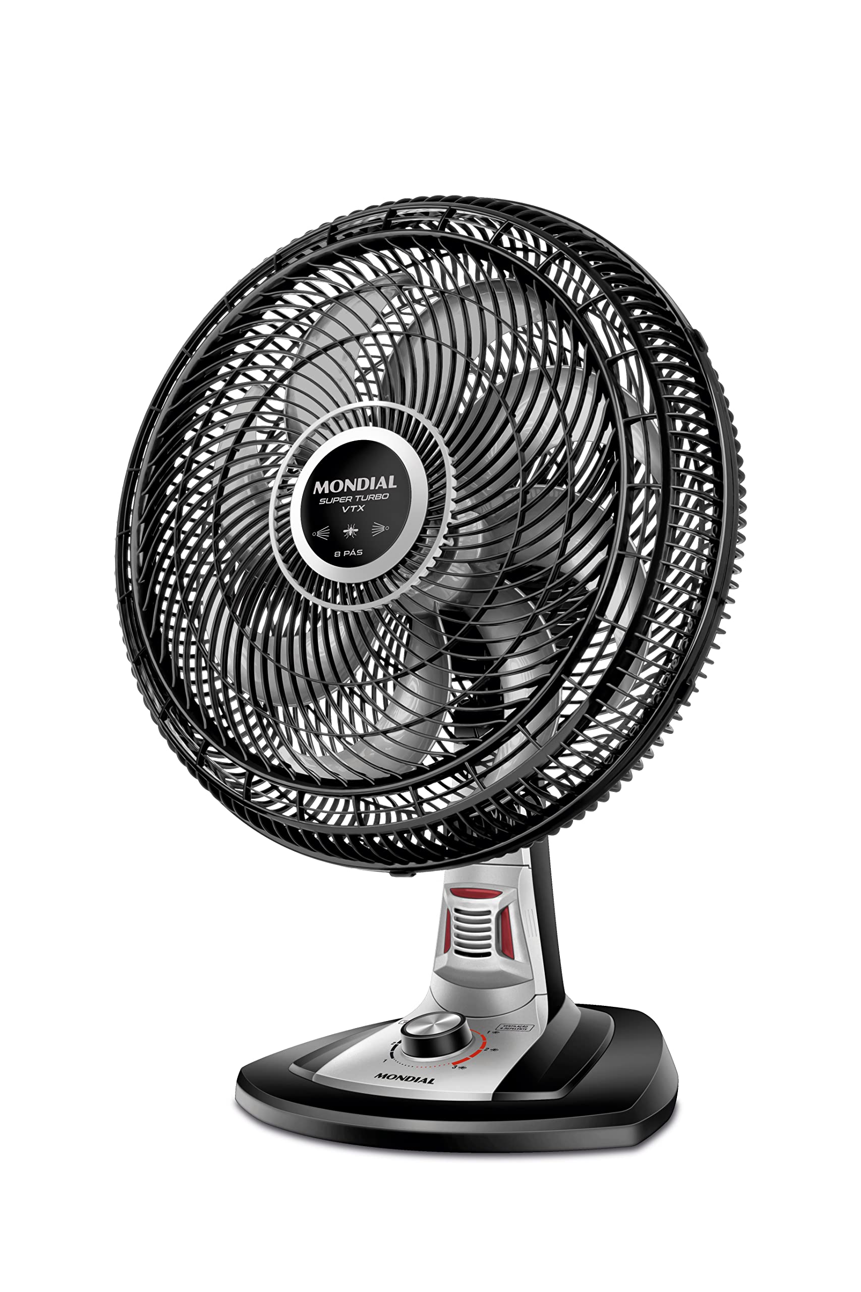 MONDIAL Ventilador 40cm Super Turbo 8 Pás Repelente Pastilha, Preto/Prata, 140W, 220V - VTX-40-8P-RP