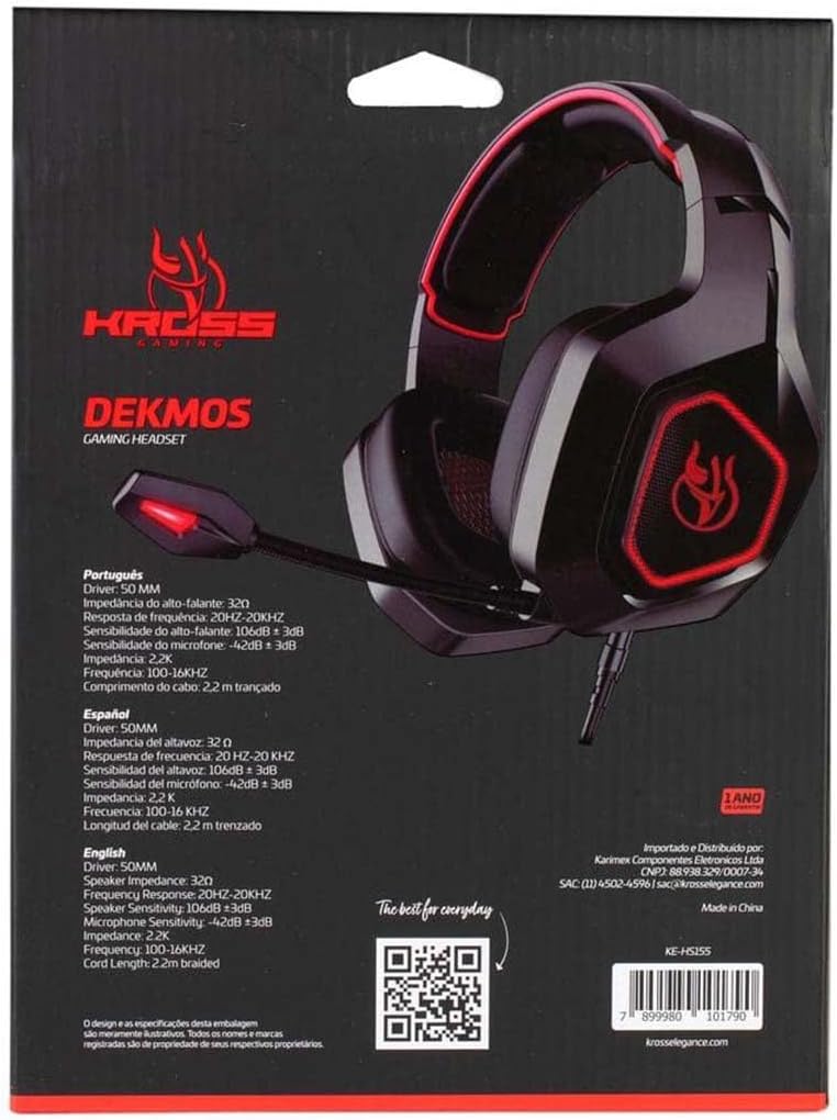 Headset Gamer Kross Dekmos USB Preto e Vermelho KE-HS155
