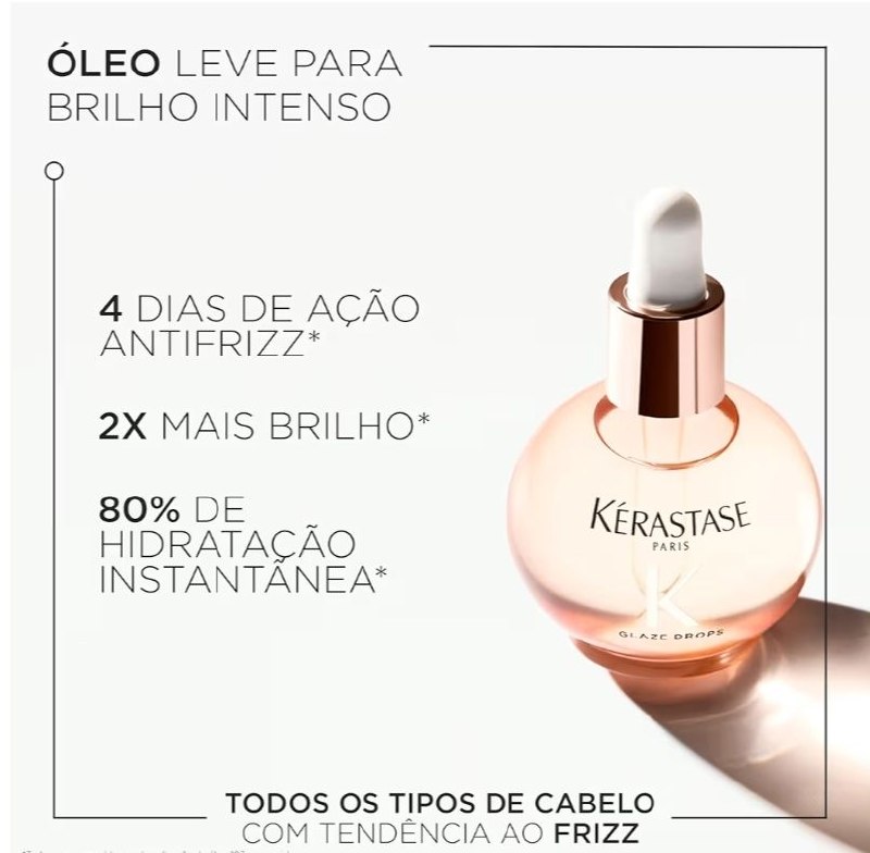 Kérastase Gloss Absolu Glaze Drops – Finalizador para Todos os Tipos de Cabelos com Tendência ao Frizz, com Óleo de Rosa Silvestre – Potencializa Brilho, Elasticidade e Maciez 45ml