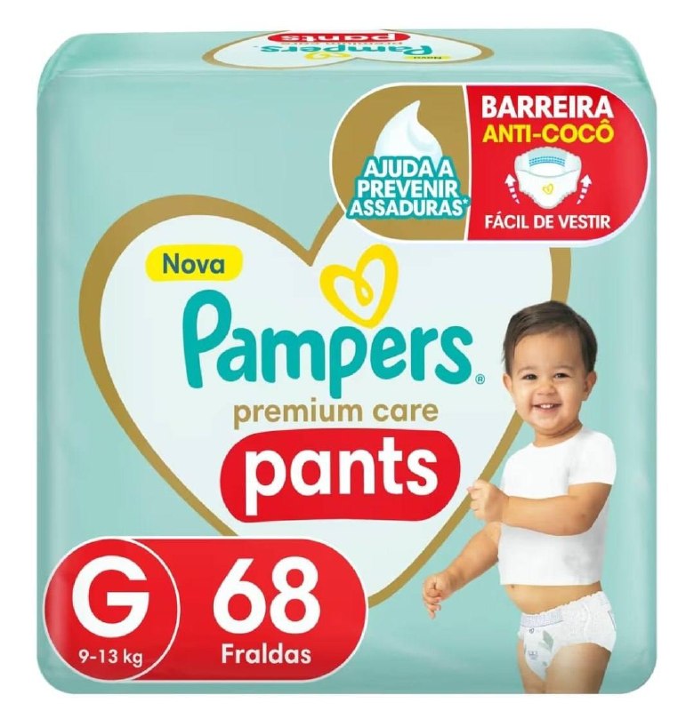 Fralda Pampers Premium Care Pants Tamanho G, Fácil de Vestir, 68 Unidades