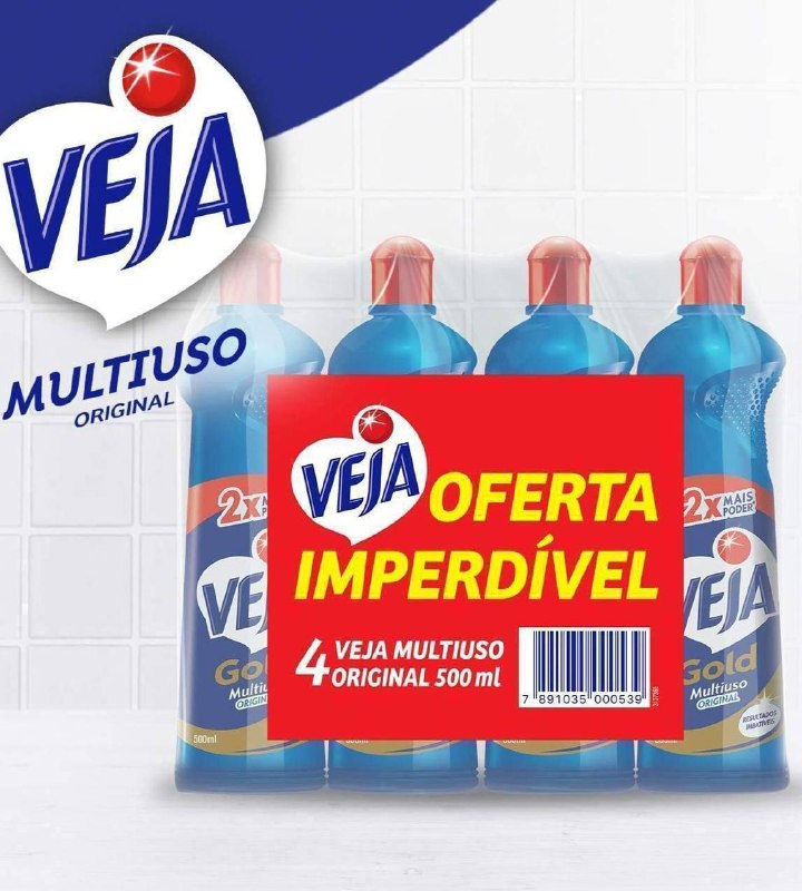 Limpador Multiuso Veja Gold, Original, 500ml, Pack com 4 Unidades Azul