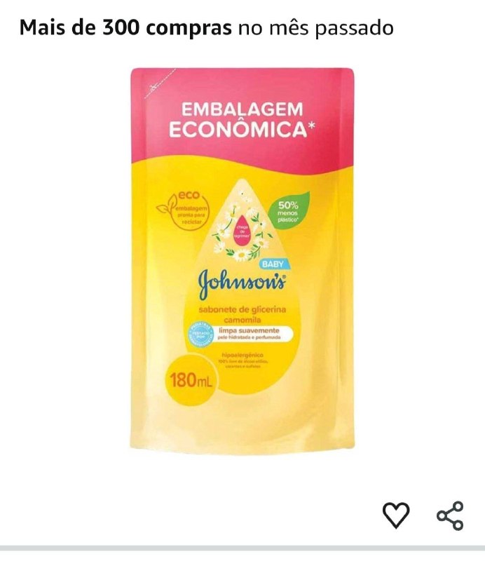 Sabonete Líquido Johnson's Baby, Glicerina e Camomila, 180ml