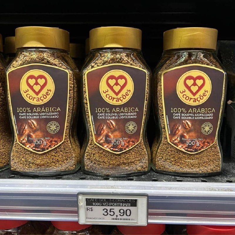 3 Corações Café Solúvel Liofilizado, Vidro 100G, Pó