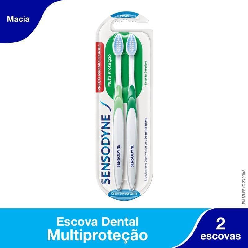 Sensodyne Escova de Dente Multi Proteção, Escova Dental com Cerdas Macias, Limpeza Completa, 2 Unidades