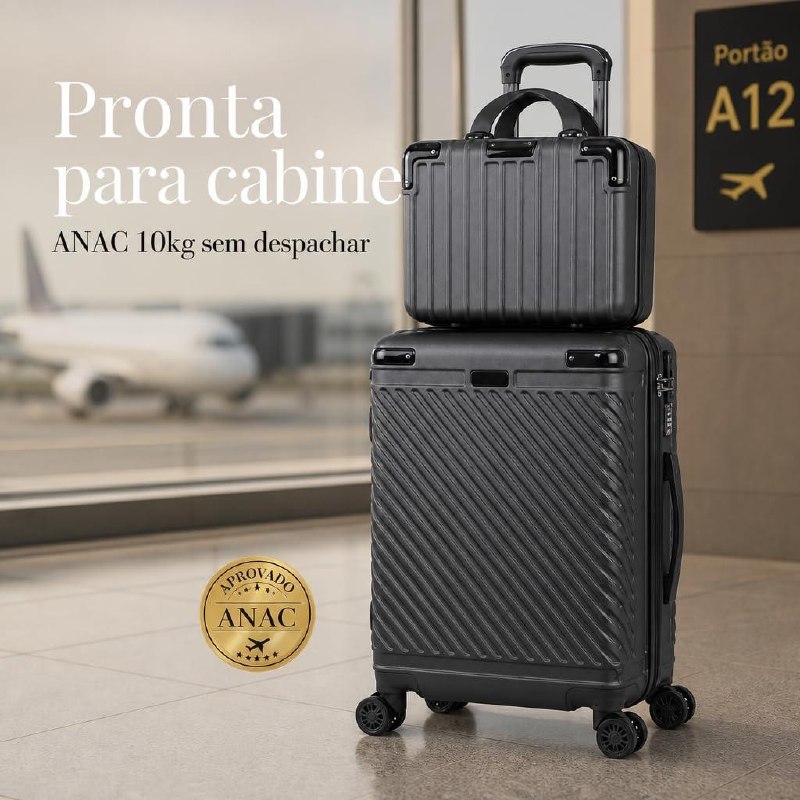 Mala de Bordo 10kg com Frasqueira Expansível, Preto