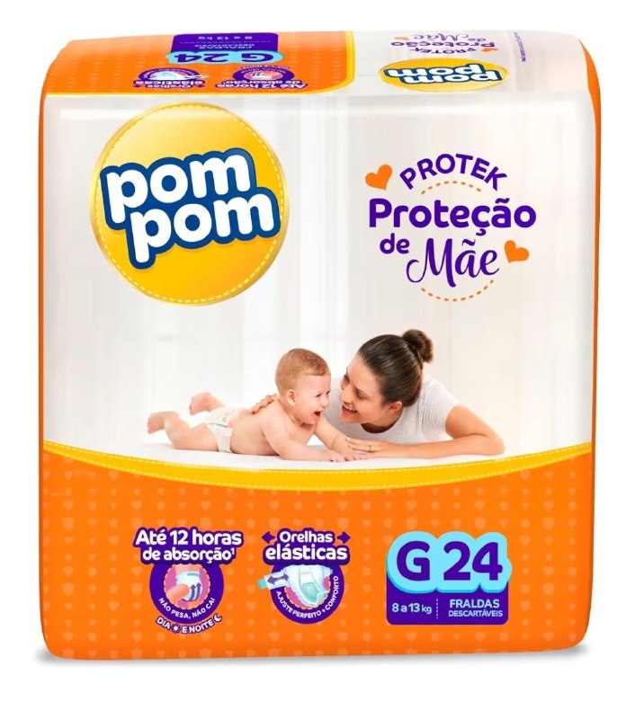 Fralda Pom Pom Protek Proteção de Mãe Jumbo G 24 Unidades