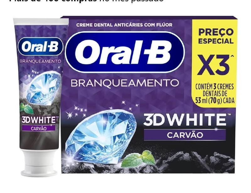 Pasta de Dente Oral-B 3D White Carvão, 3 Un de 70 g