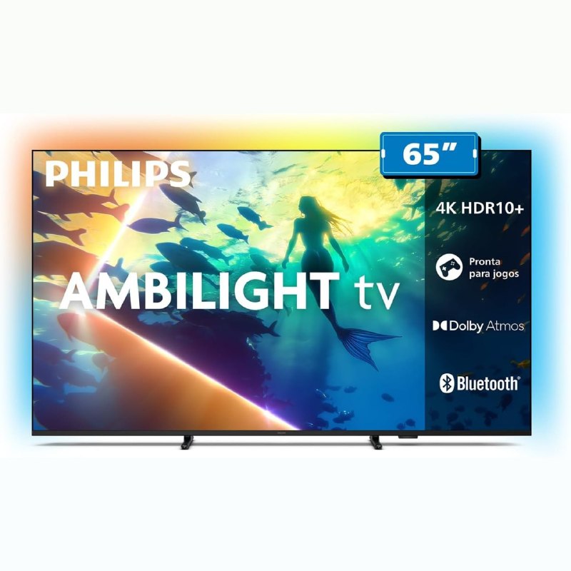PHILIPS, Smart TV Ambilight 65" 4K, Titan OS, 65PUG8100/78, Comando de Voz, HDR10+/Dolby Atmos, VRR/ALLM, Bluetooth