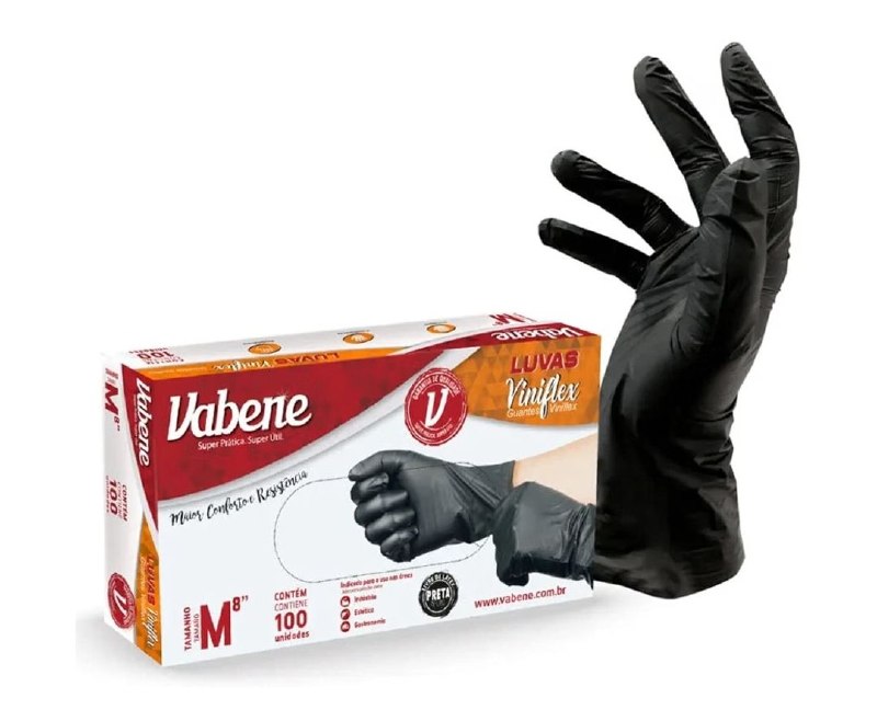 Luva Viniflex, Vabene, M, Preta, Caixa com 100