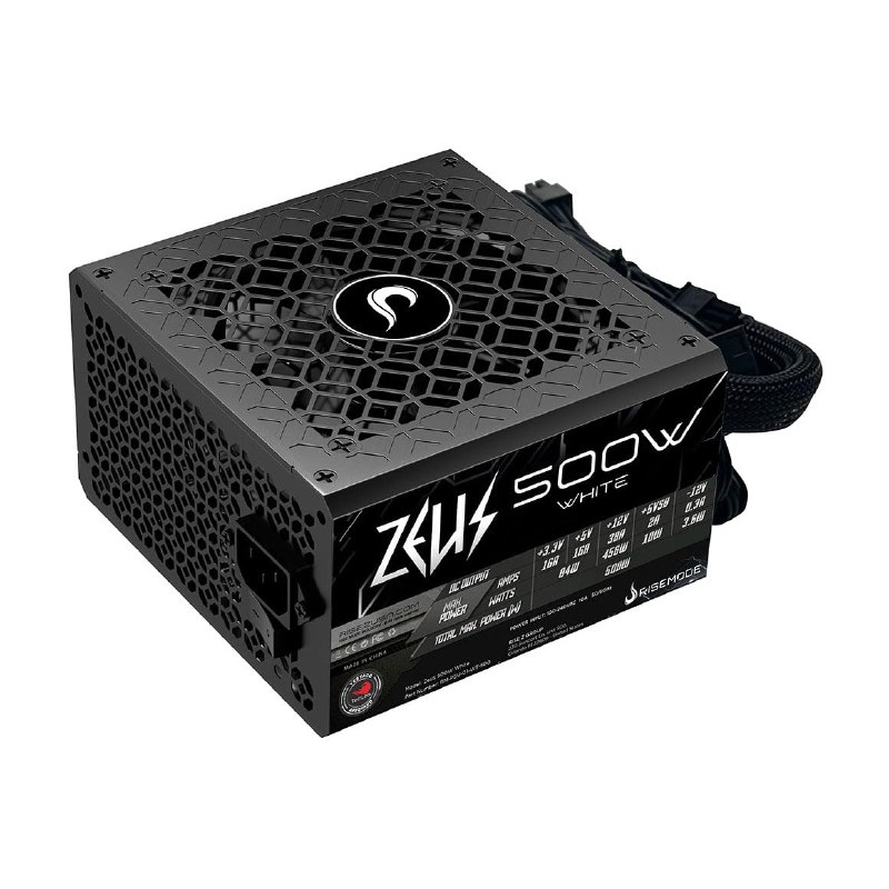 Fonte Gamer Rise Mode Zeus, 500W, PFC Ativo, Selo Teclab, Preto - RM-PSU-01-WT-500