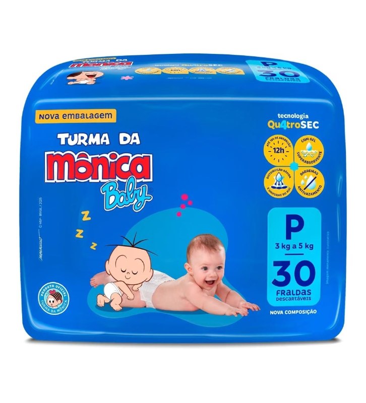 Fralda Turma da Mônica Baby Jumbo P 30 Unidades
