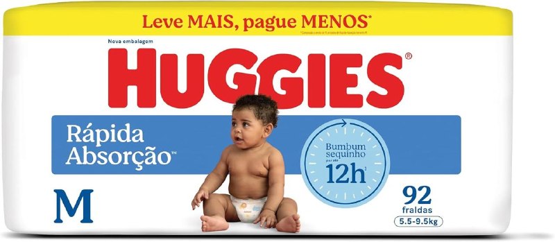 Huggies Rápida Absorção Fralda Descartável, Absorção Em Segundos M - 92 UN