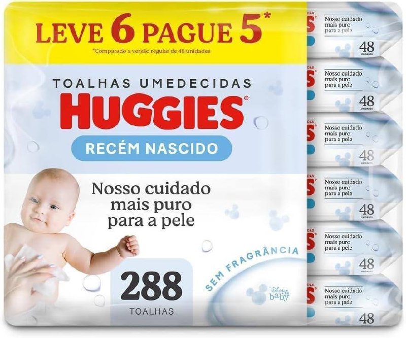 Lenços Umedecidos Huggies Recém-Nascido Sem Fragrância 6x48U